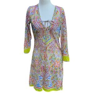 Profile Blush Swim Coverup Women Small Multicolor EUC Paisley Mesh Tie Front